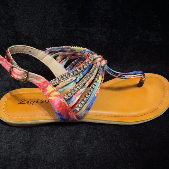 Zigi soho Colorful Fabric and Rhinestone Jewels Thong Sandals Size 6 - Picture 8 of 12